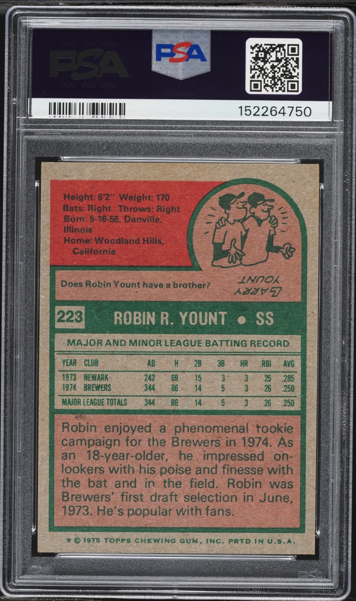 1975 Topps Robin Yount ROOKIE #223 PSA 7 NRMT on Fanatics Collect