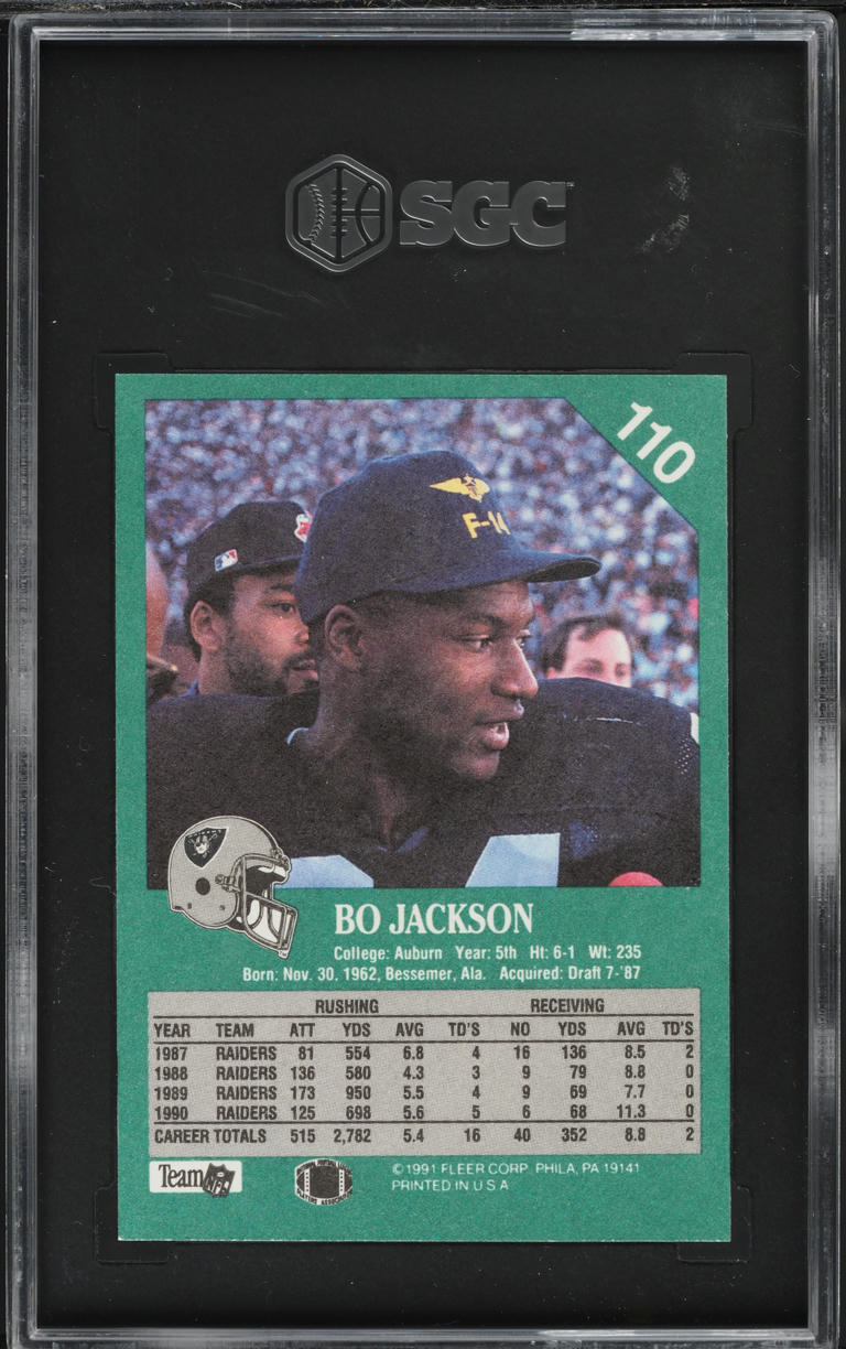 1991 Fleer Football Bo Jackson #110 SGC 9 MINT