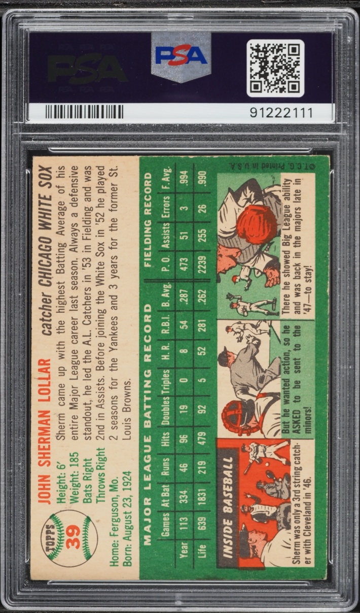 1954 Topps Sherm Lollar #39 PSA 5 EX