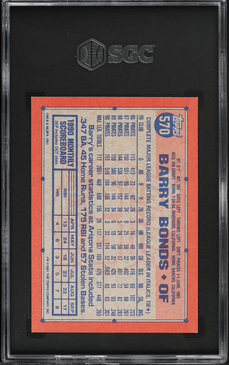 1991 Topps Barry Bonds #570 SGC 8 NM-MT