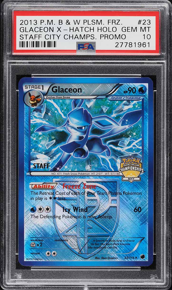 2013 Pokemon BW Plasma Freeze Promo City Champ Staff Holo Glaceon #23 PSA 10 GEM