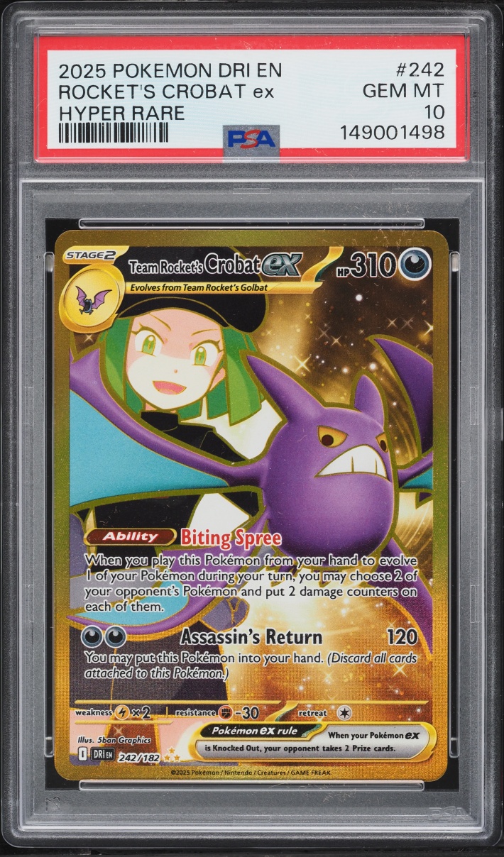 2025 Pokemon Scarlet & Violet Destined Rivals Gold Rare Team Rocket's Crobat EX #242 PSA 10 GEM