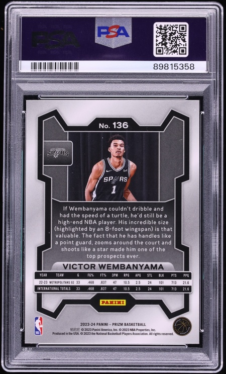 2023 Panini Prizm Victor Wembanyama ROOKIE #136 PSA 10 GEM MINT