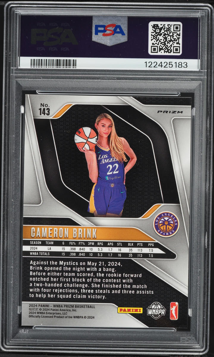 2024 Panini Prizm WNBA Blue Velocity Cameron Brink ROOKIE #143 PSA 8 NM-MT