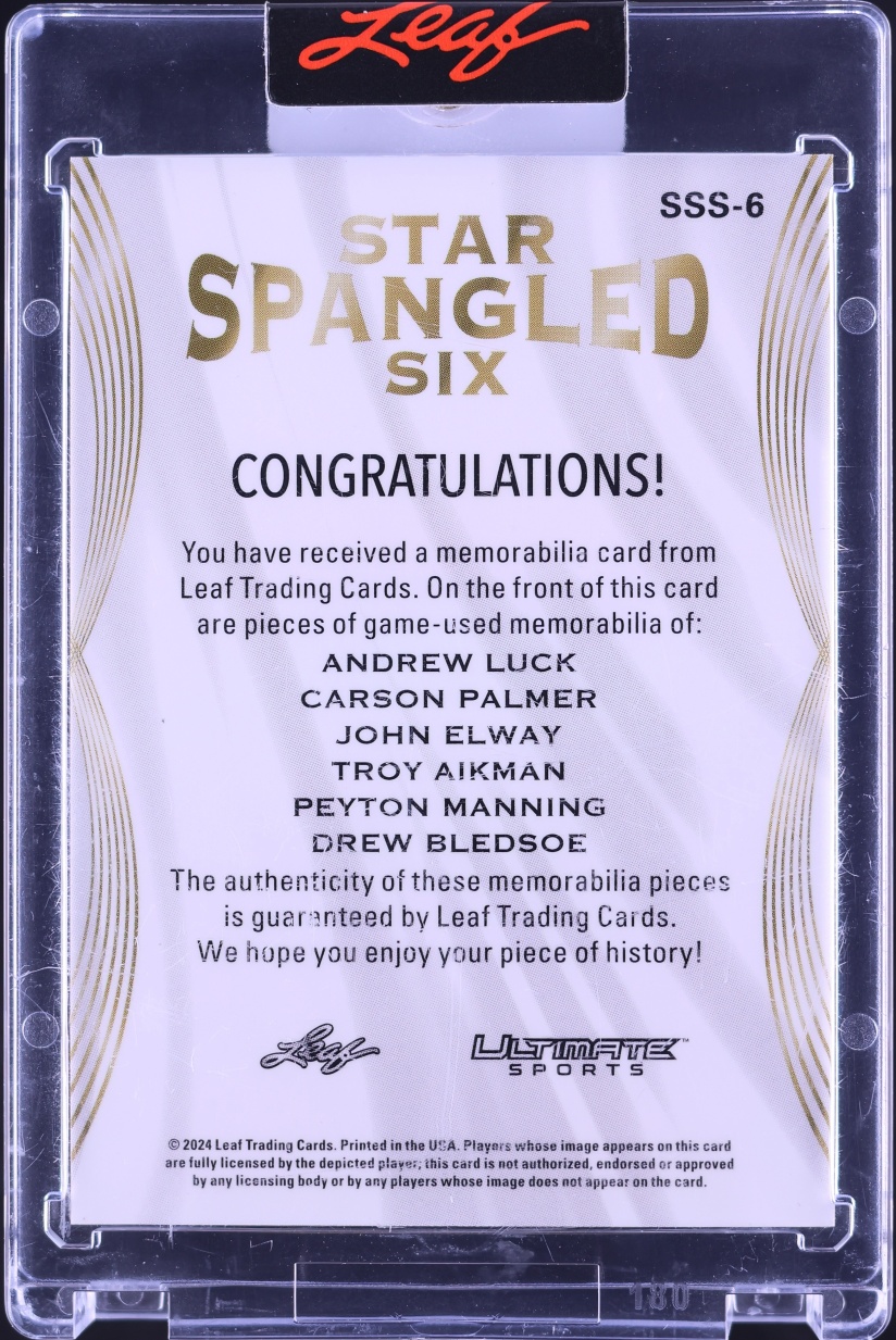 2024 Leaf Ultimate Star Spangled Six Luck Elway Manning Palmer Aikman Bledsoe PATCH /3 #SSS-6