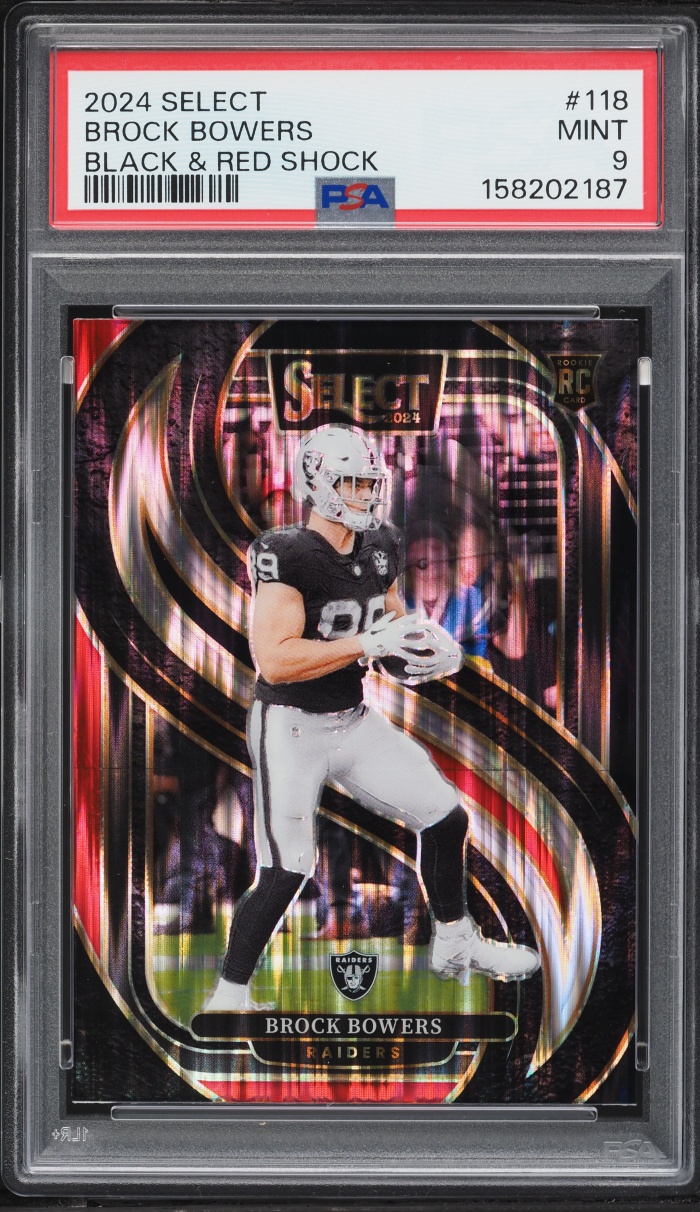 2024 Select Premier Level Black & Red Shock Prizm Brock Bowers ROOKIE #118 PSA 9 MINT