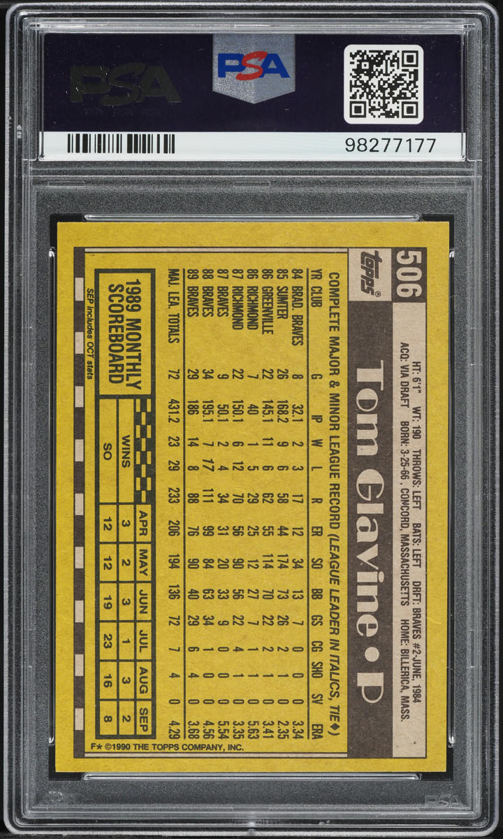 1990 Topps Tom Glavine #506 PSA 9 MINT