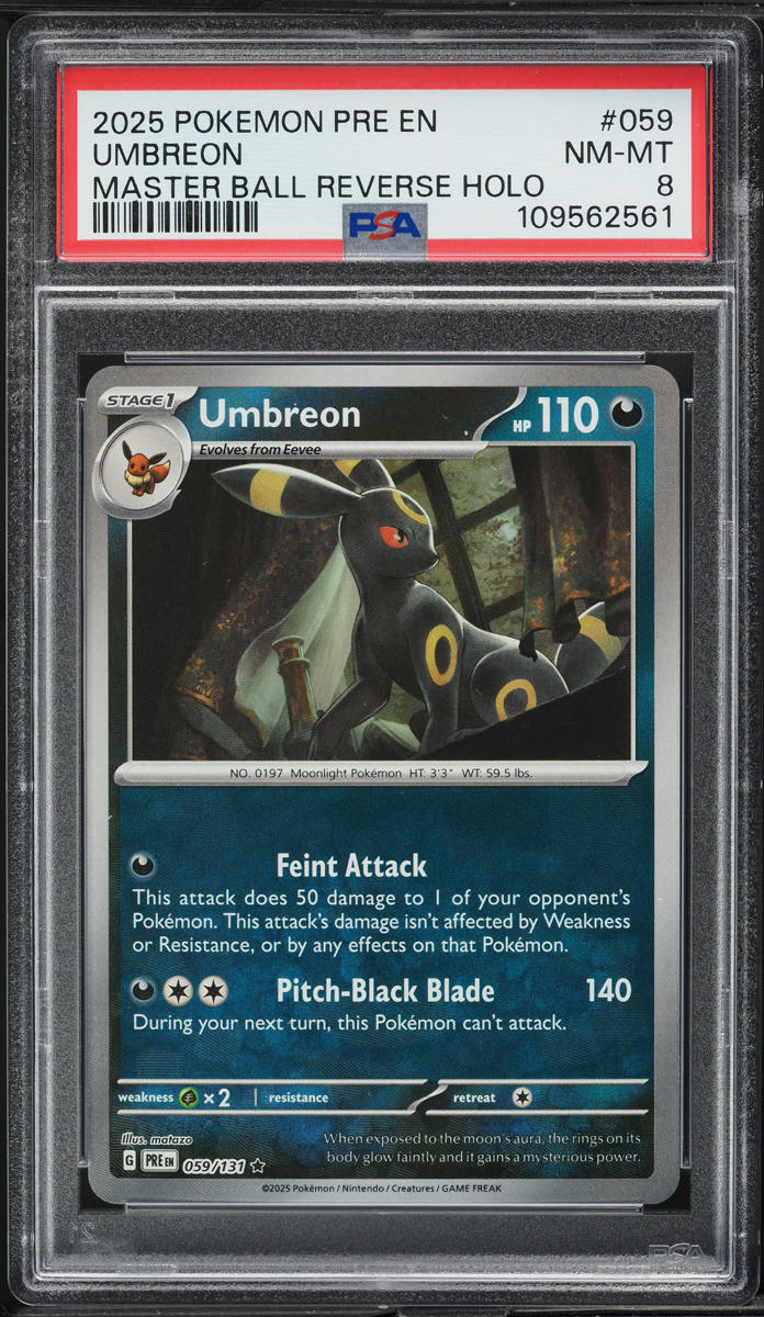 2025 Pokemon SV Prismatic Evolutions Master Ball Holo Umbreon #59 PSA 8 NM-MT - Main Image