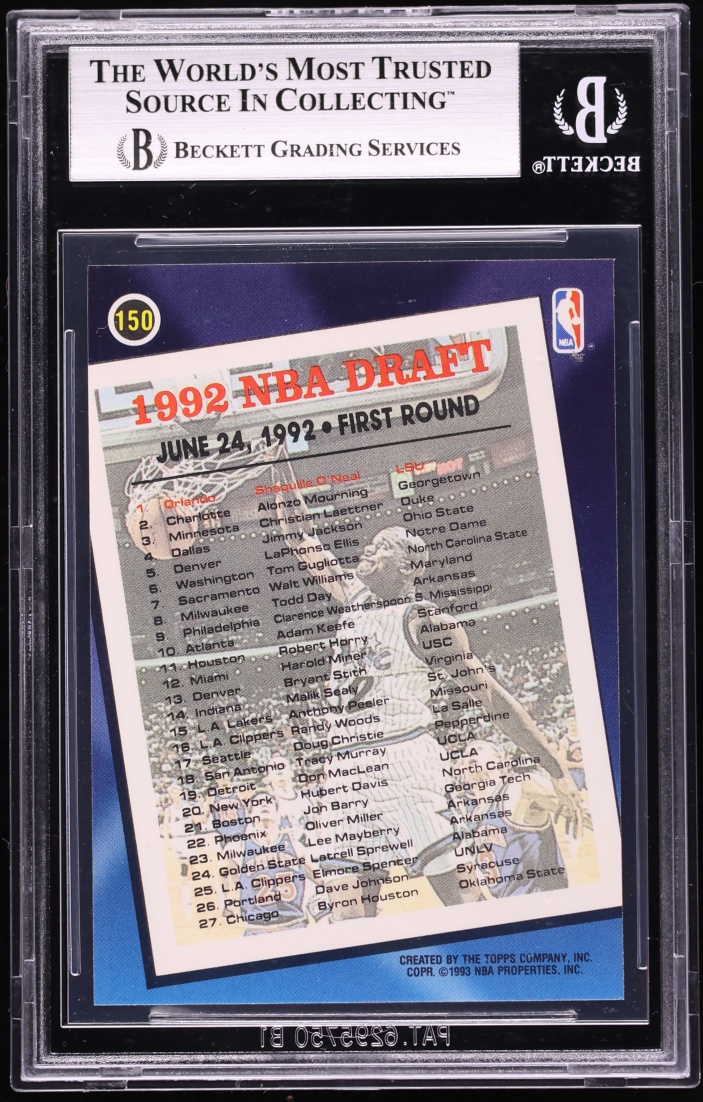 1992 Topps Archives Gold Shaquille O'Neal ROOKIE #150G BGS 9 MINT