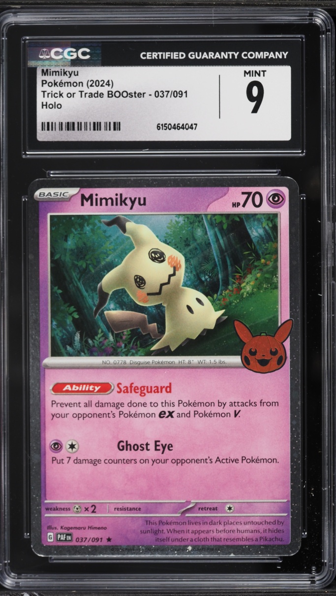 2024 Pokemon Scarlet & Violet Paldean Fates Trick Or Trade Holo Mimikyu #37 CGC 9 MINT