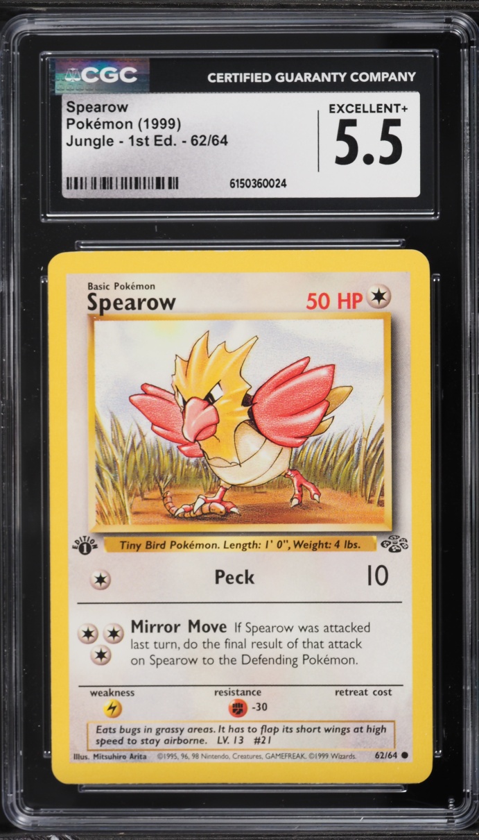 1999 Pokemon Jungle 1st Edition Spearow #62 CGC 5.5 EX+