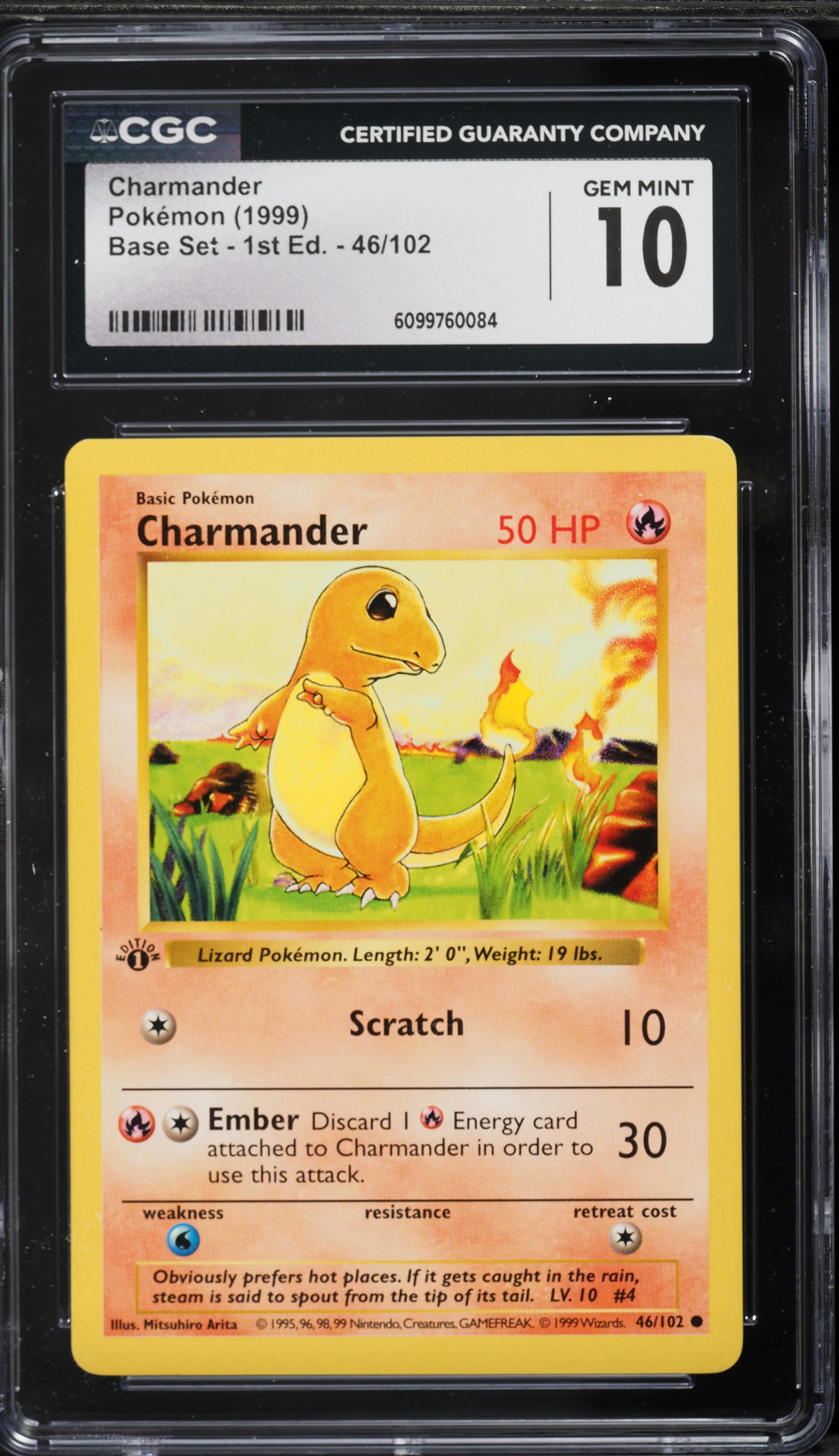 1999 Pokemon Base Set Shadowless 1st Edition Charmander #46 CGC 10 GEM MINT