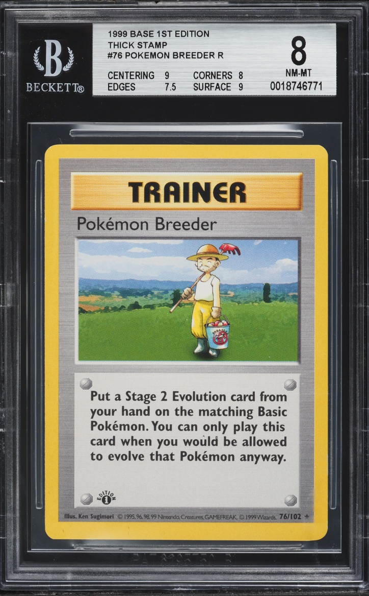 1999 Pokemon Base Set Shadowless 1st Edition Pokemon Breeder Thick Stamp #76 BGS 8 NM-MT