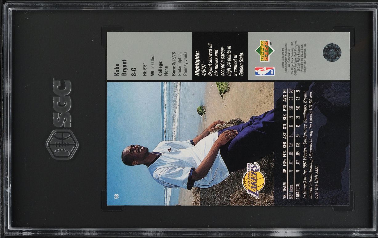 1997 Upper Deck Basketball Kobe Bryant #58 SGC 9.5 MINT+
