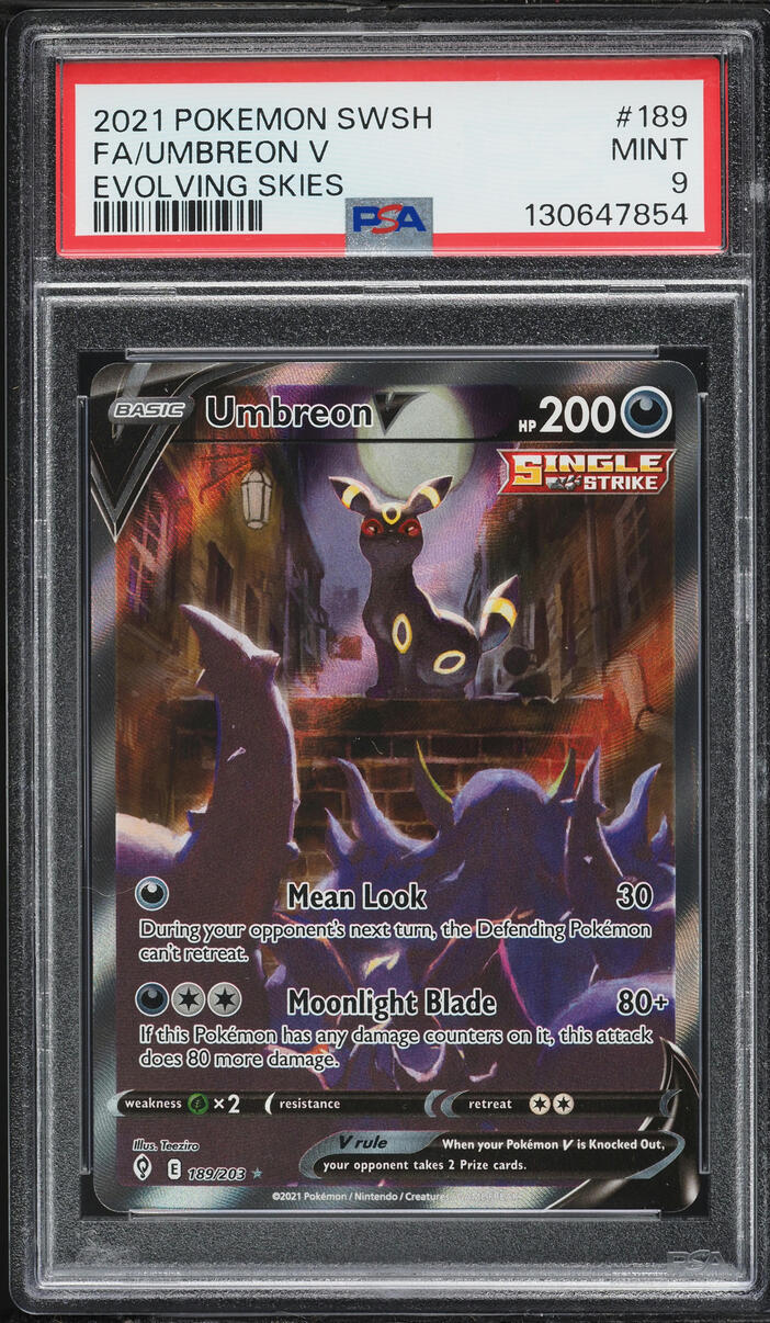2021 Pokemon Sword & Shield Evolving Skies Alt Art Umbreon V #189 PSA 9 MINT