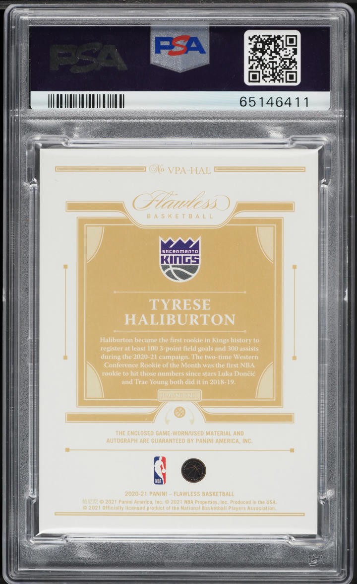 2020 Panini Flawless Vertical Ruby Tyrese Haliburton ROOKIE PATCH AUTO /15 PSA 9