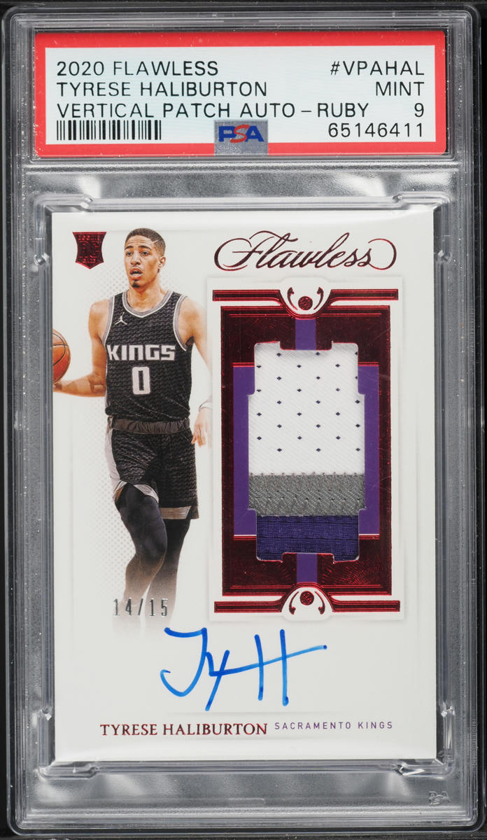 2020 Panini Flawless Vertical Ruby Tyrese Haliburton ROOKIE PATCH AUTO /15 PSA 9