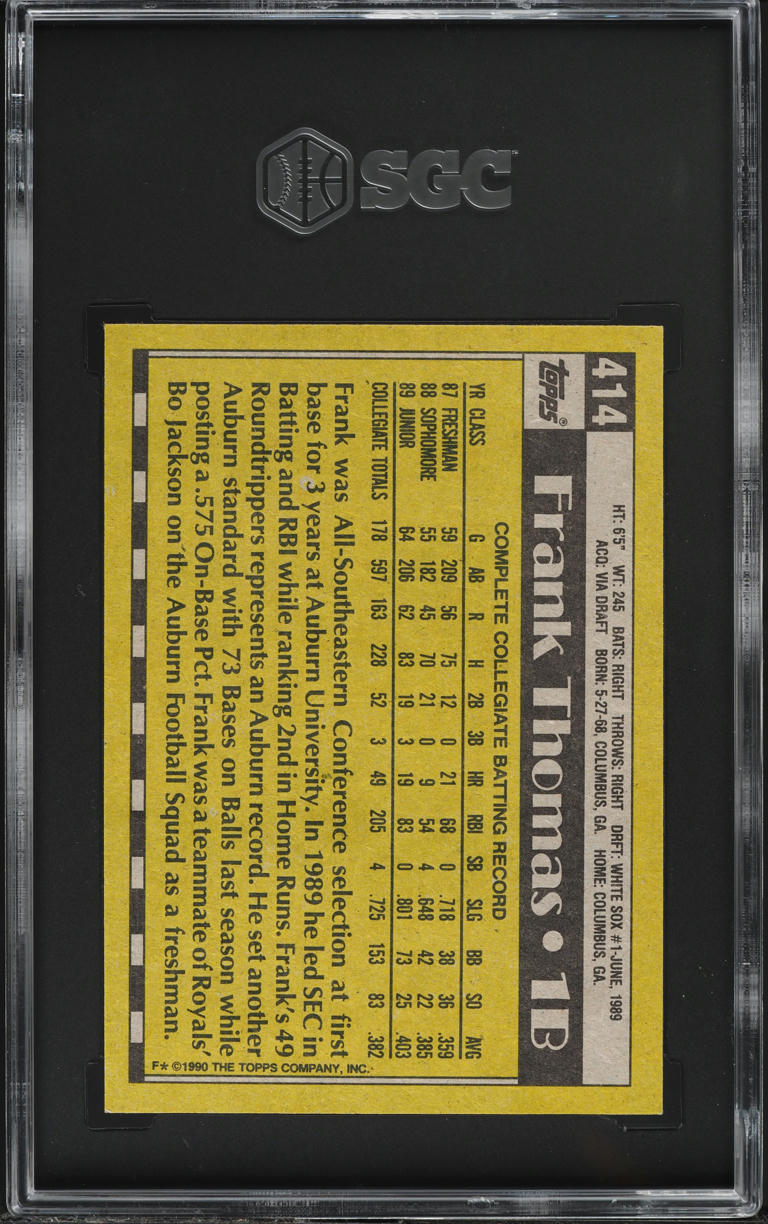 1990 Topps Frank Thomas ROOKIE #414 SGC 8.5 NM-MT+