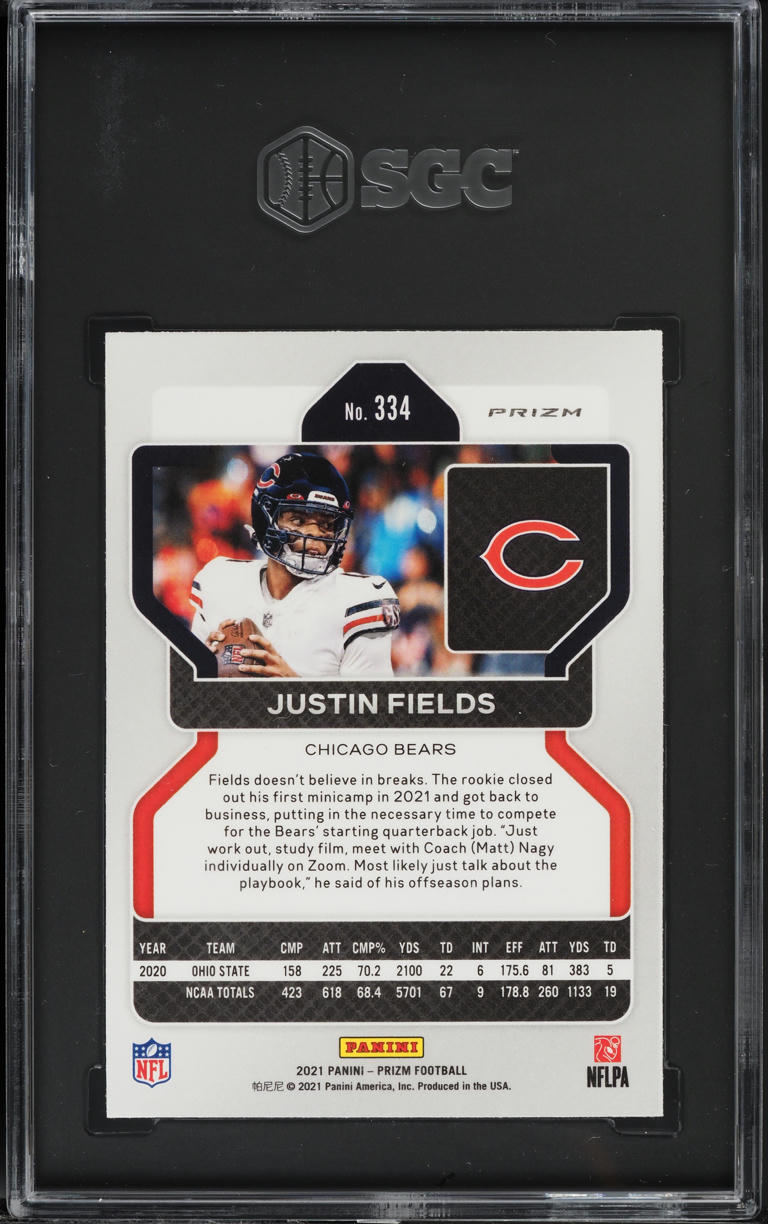 2021 Panini Prizm Red White Blue Justin Fields ROOKIE #334 SGC 8.5 NM-MT+