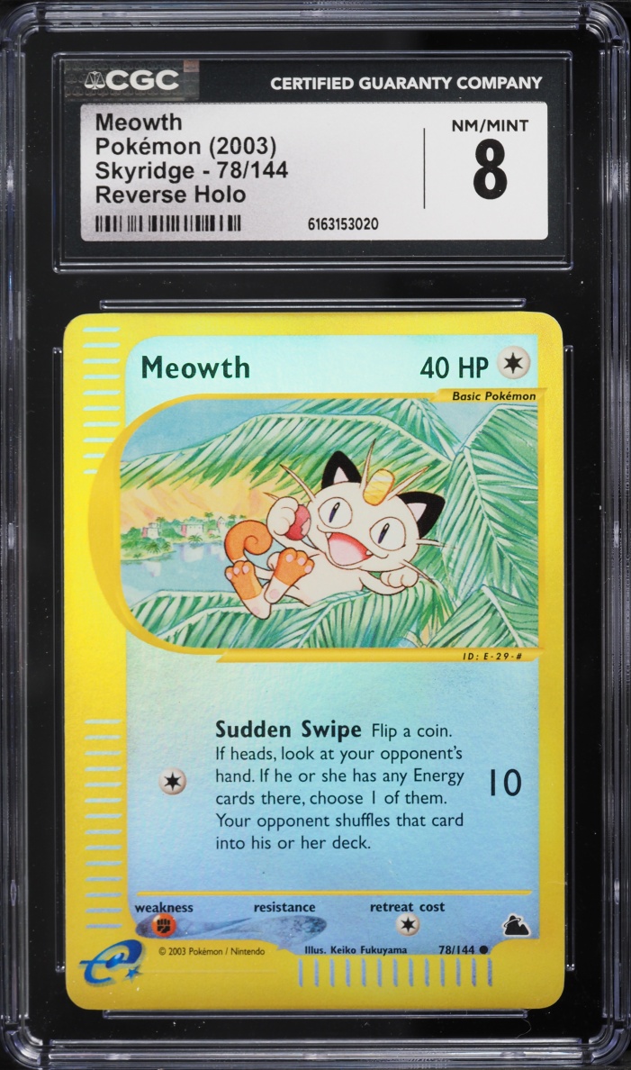 2003 Pokemon Skyridge Reverse Holo Meowth #78 CGC 8 NM-MT