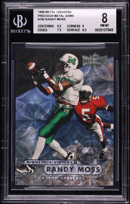 1998 Metal Universe Precious Metal Gems PMG Randy Moss ROOKIE 1/50 #190 BGS 8 NM-MT
