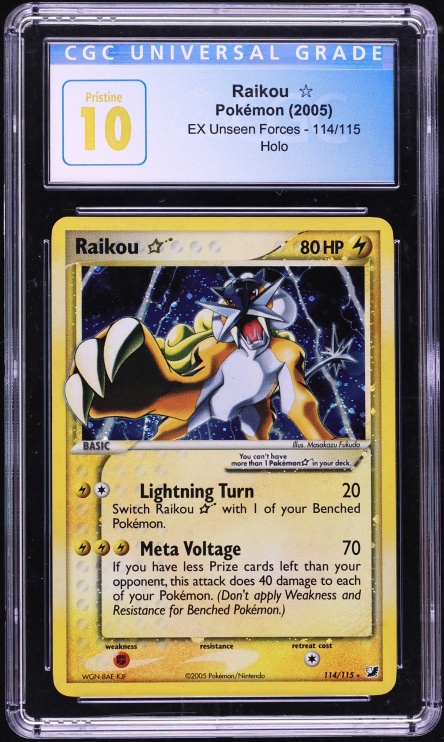 2005 Pokemon EX Unseen Forces Holo Raikou Gold Star #114 CGC 10 PRISTINE