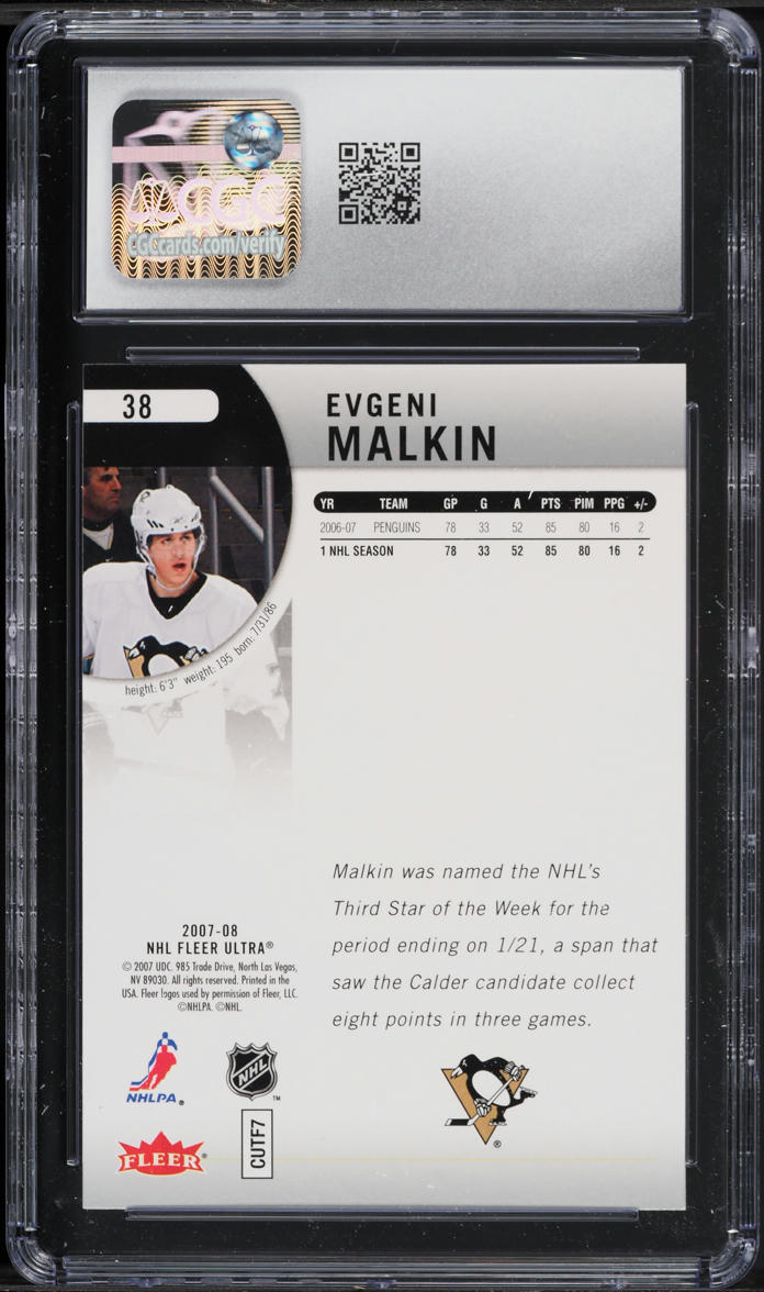 2007 Ultra Hockey Evgeni Malkin ROOKIE #38 CGC 10 GEM MINT