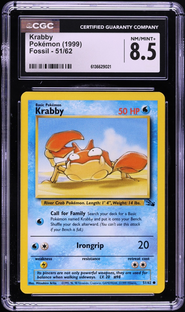 1999 Pokemon Fossil Krabby #51 CGC 8.5 NM-MT+