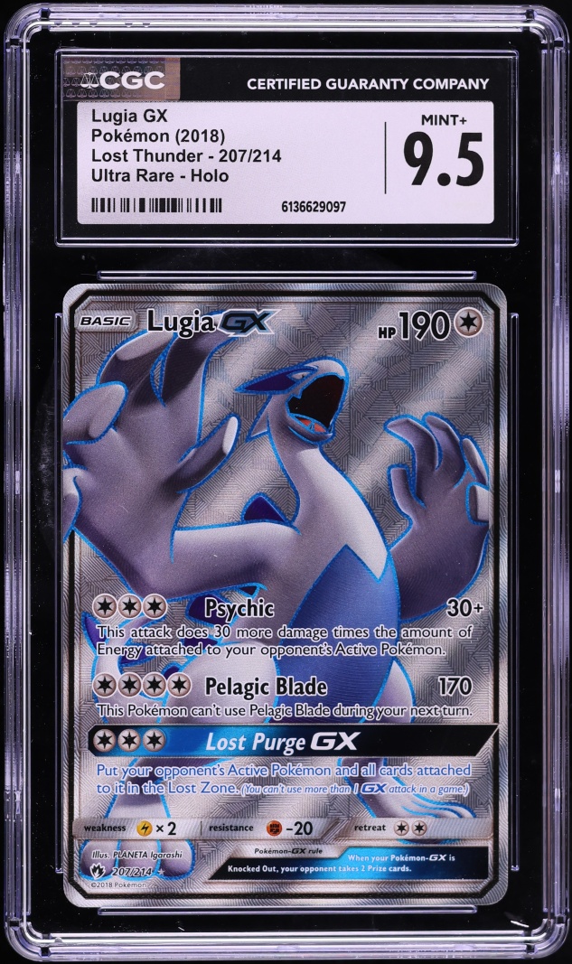 2018 Pokemon Sun & Moon Lost Thunder Full Art Lugia GX #207 CGC 9.5 MINT+