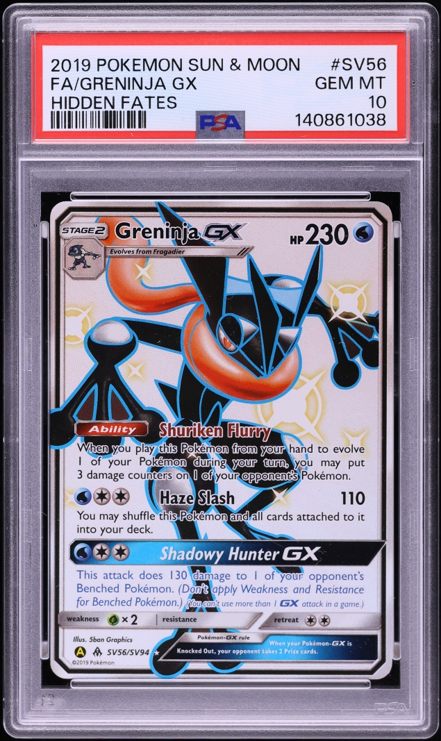 2019 Pokemon Sun & Moon Hidden Fates Full Art Greninja GX #SV56 PSA 10 GEM MINT