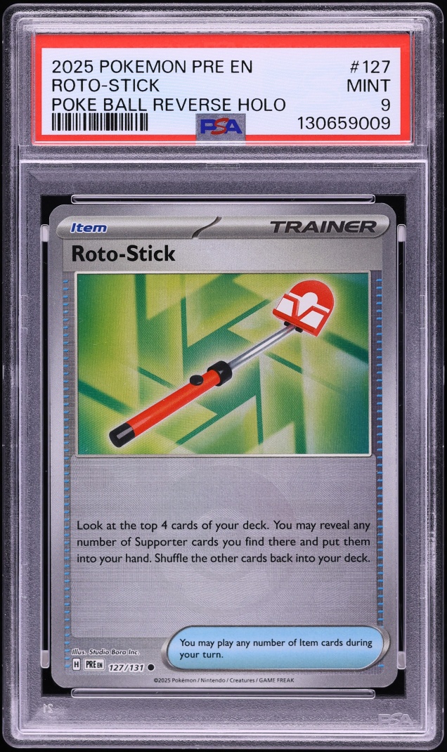 2025 Pokemon SV Prismatic Evolutions Poke Ball Reverse Holo Roto-Stick #127 PSA 9 MINT