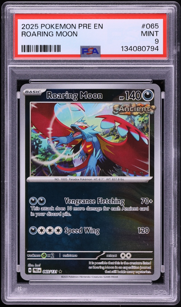 2025 Pokemon Scarlet & Violet Prismatic Evolutions Roaring Moon #065 PSA 9 MINT