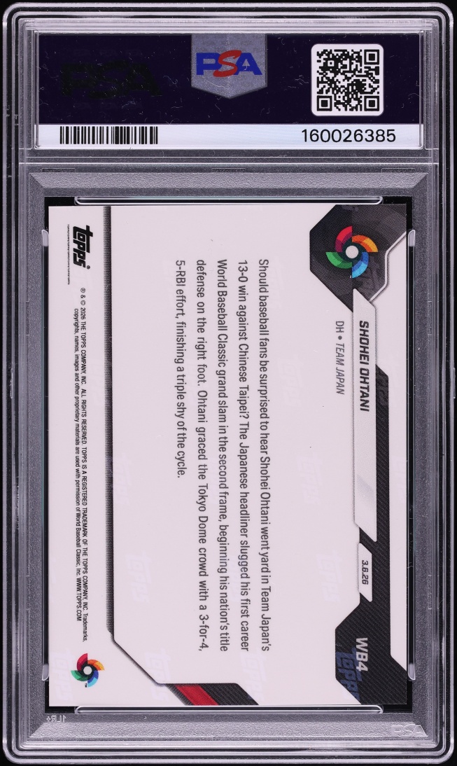 2026 Topps Now World Classic Shohei Ohtani #WB4 PSA 10 GEM MINT