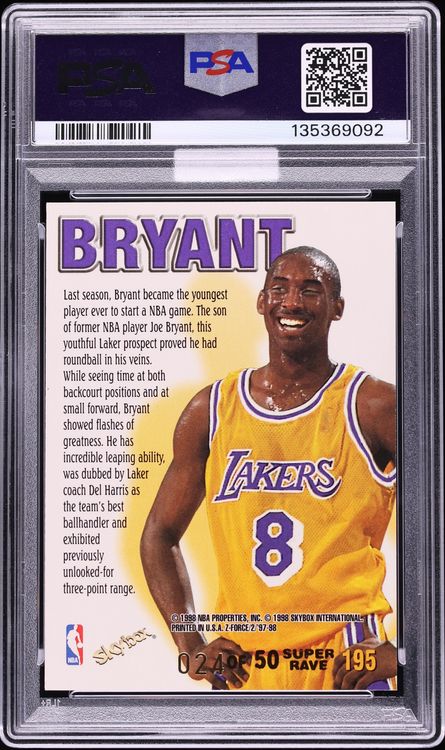 1997 Skybox Z-Force Zupermen Super Rave Kobe Bryant 24/50 #195 MBA PSA 7 NRMT