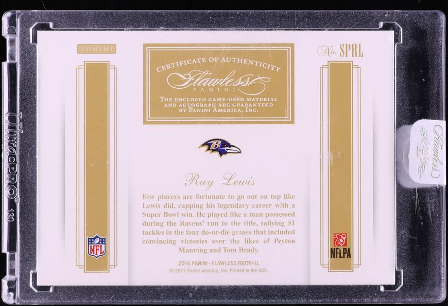 2016 Panini Flawless Greats Ruby Ray Lewis PATCH AUTO 5/5 #SPRL - Photo 2
