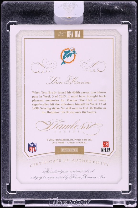2015 Panini Flawless Greats Ruby Dan Marino PATCH AUTO /15 #GPA-DM - Photo 2