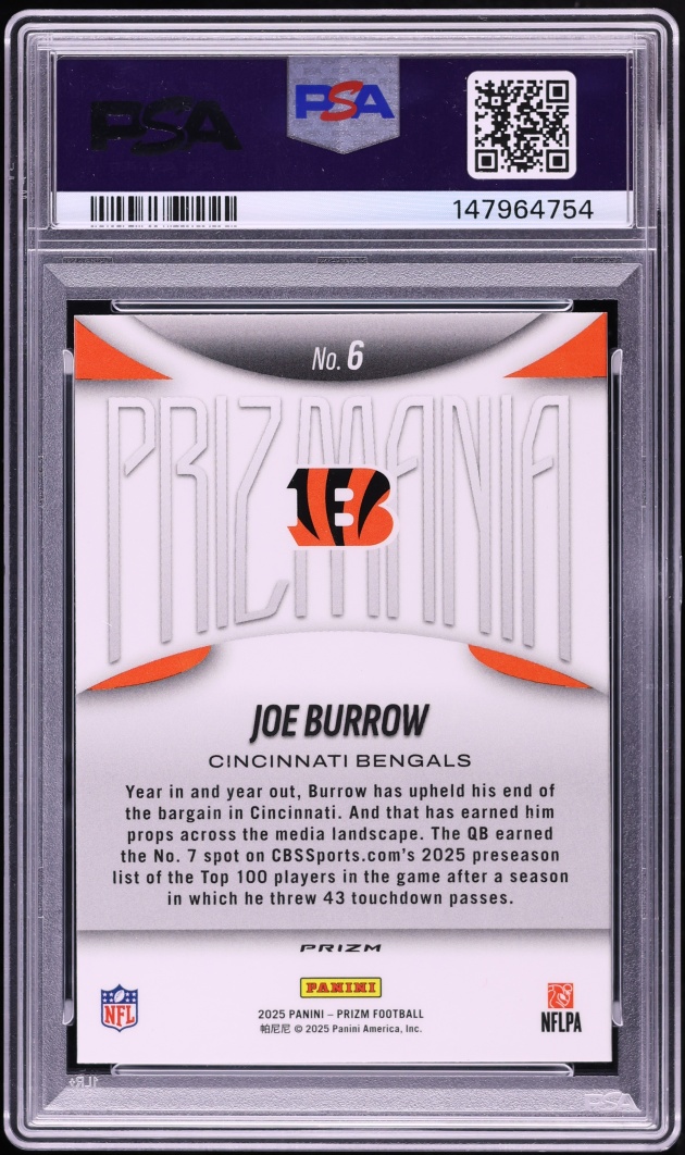 2025 Panini Prizm Prizmania Joe Burrow #6 PSA 10 GEM MINT - Photo 2