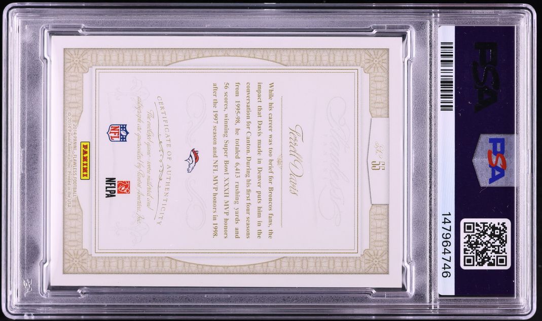 2014 Panini Flawless Greats Dual Terrell Davis PATCH AUTO /25 #55 PSA 9 MINT - Photo 2