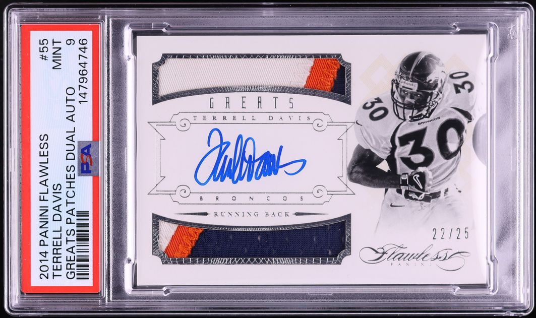 2014 Panini Flawless Greats Dual Terrell Davis PATCH AUTO /25 #55 PSA 9 MINT - Photo 1