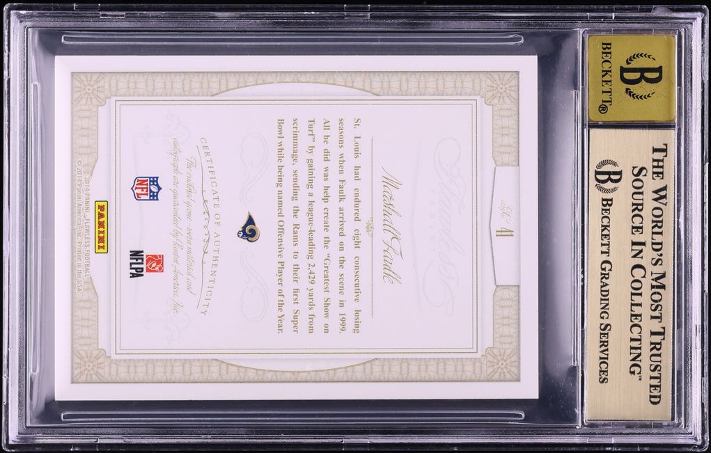 2014 Panini Flawless Greats Dual Ruby Marshall Faulk PATCH AUTO /15 #41 BGS 9.5 GEM MINT - Photo 2