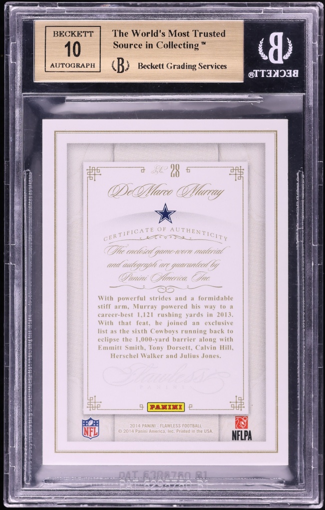 2014 Panini Flawless Gold Demarco Murray PATCH AUTO /10 #28 BGS 9.5 GEM MINT - Photo 2