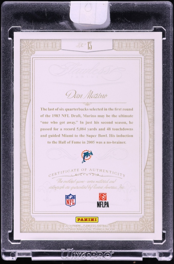 2014 Panini Flawless Greats Dan Marino PATCH AUTO JERSEY # 13/25 #13 - Photo 2