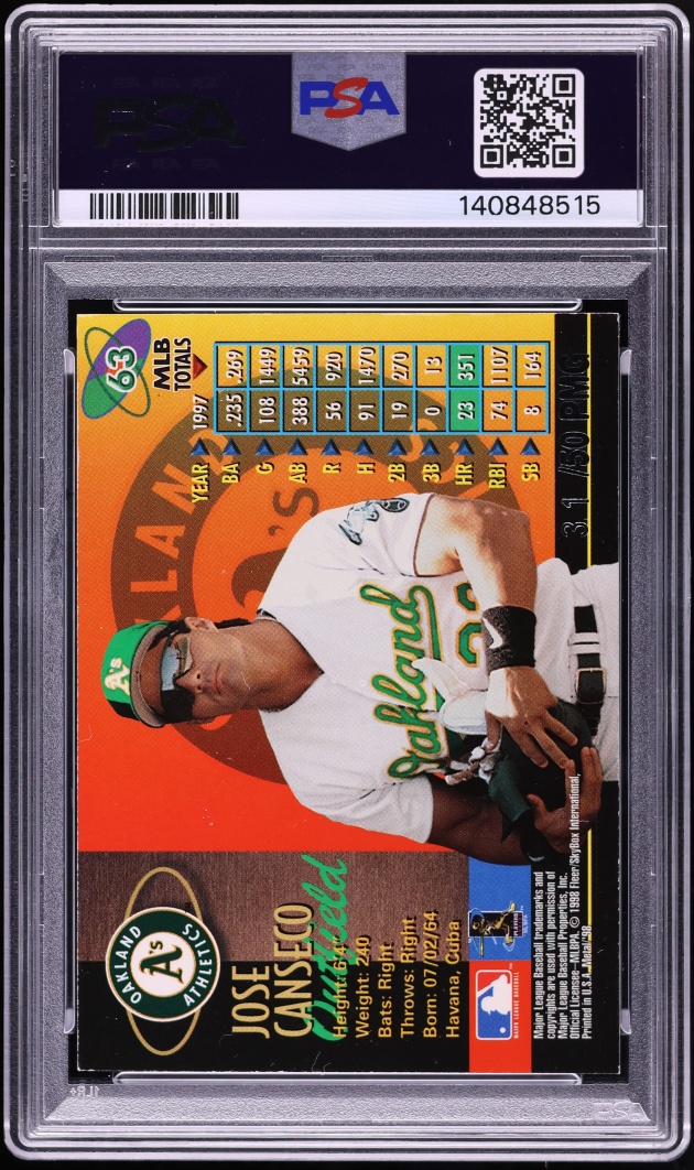 1998 Metal Universe Precious Metal Gems PMG Jose Canseco /50 #63 PSA 6 EXMT - Photo 2