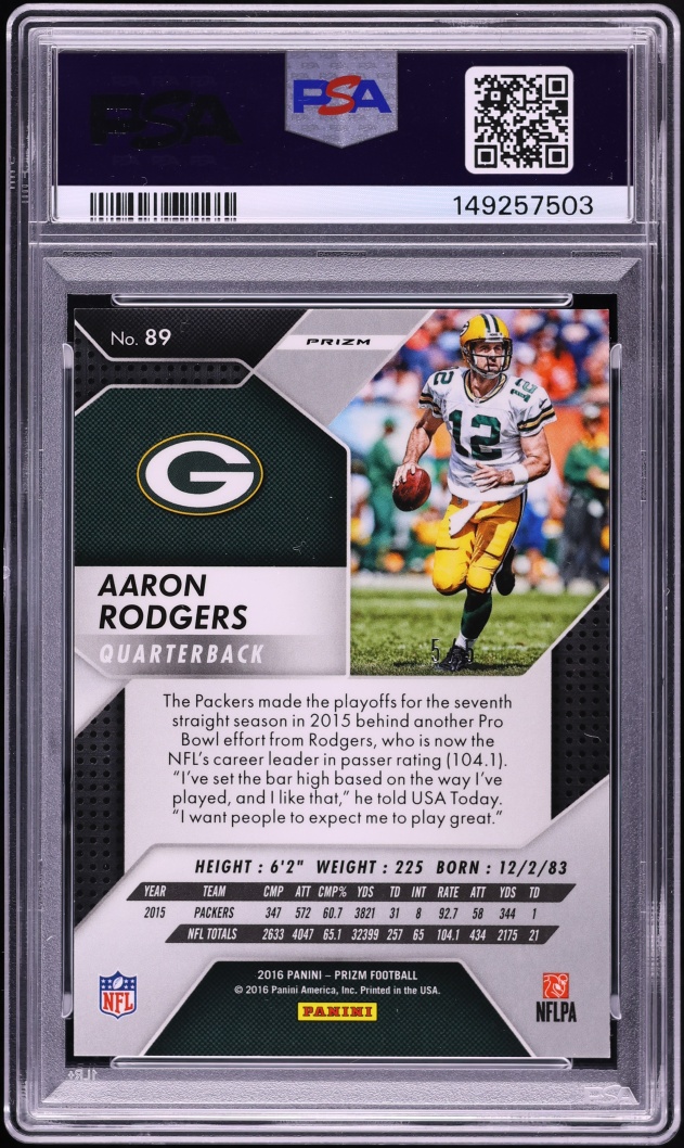 2016 Panini Prizm Gold Vinyl Aaron Rodgers 5/5 #89 PSA 10 GEM MINT - Photo 2