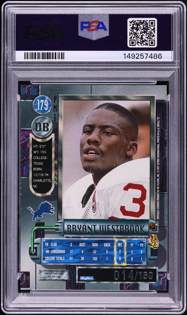 1997 Metal Universe Precious Metal Gems PMG Green Bryant Westbrook /150 #179 PSA 6 EXMT - Photo 2