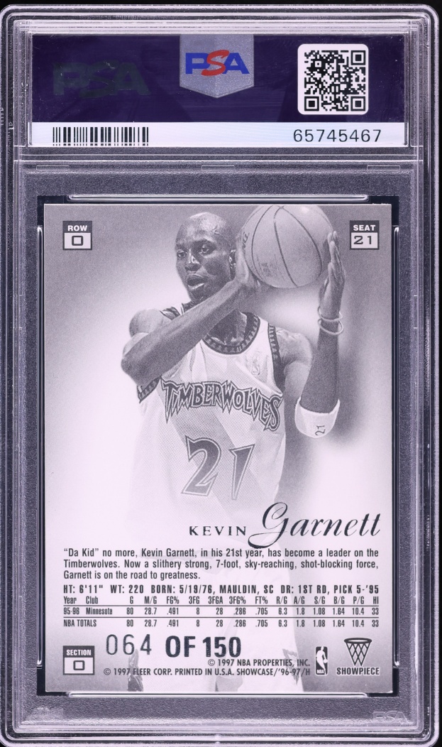 1996 Flair Showcase Legacy Collection Row 0 Kevin Garnett /150 #21 PSA 8 NM-MT - Photo 2