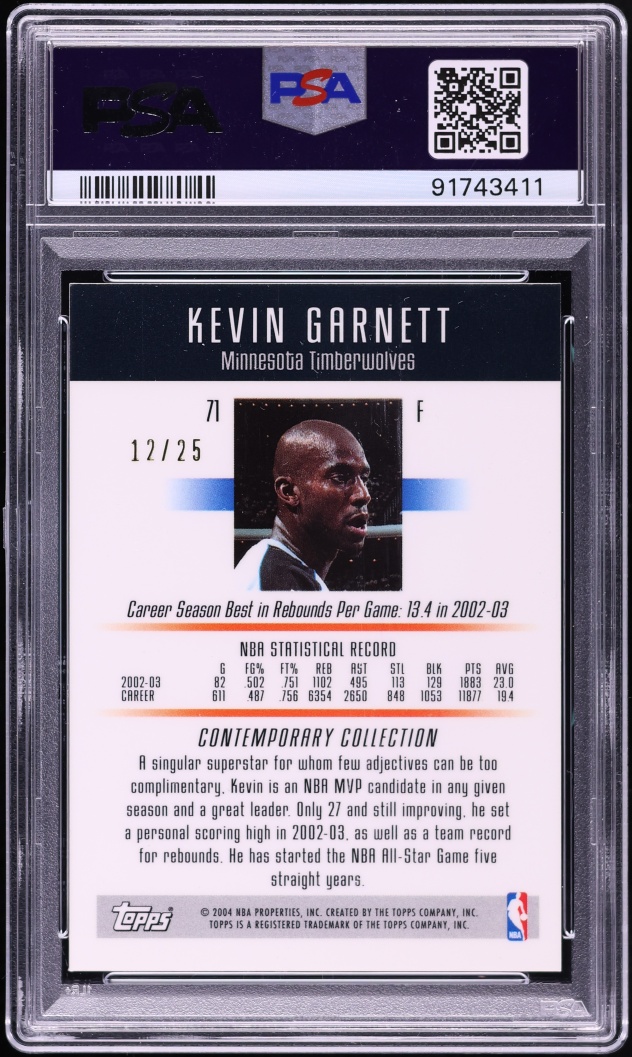 2003 Topps Contemporary Collection Gold Kevin Garnett /25 #71 PSA 8 NM-MT - Photo 2