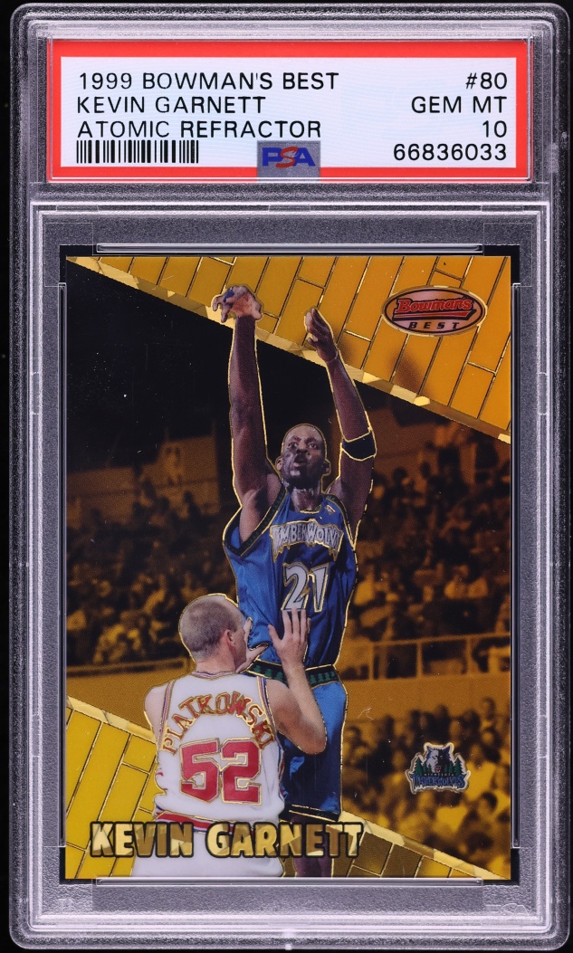 1999 Bowman's Best Atomic Refractor Kevin Garnett /100 #80 PSA 10 GEM MINT - Photo 1
