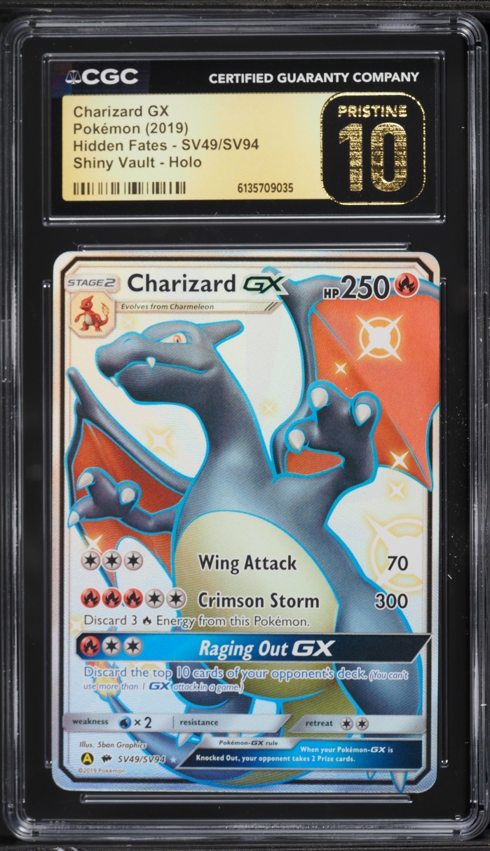 2019 Pokemon Sun & Moon Hidden Fates Full Art Charizard GX #SV49 CGC 10 PRISTINE