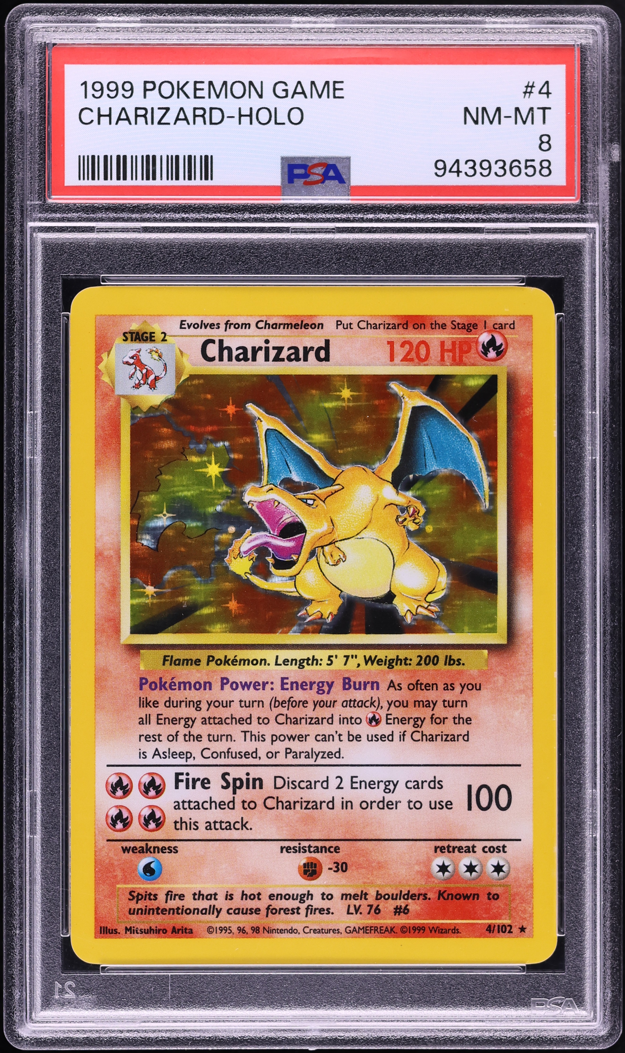 1999 Pokemon Base Set Holo Charizard #4 PSA 8 NM-MT